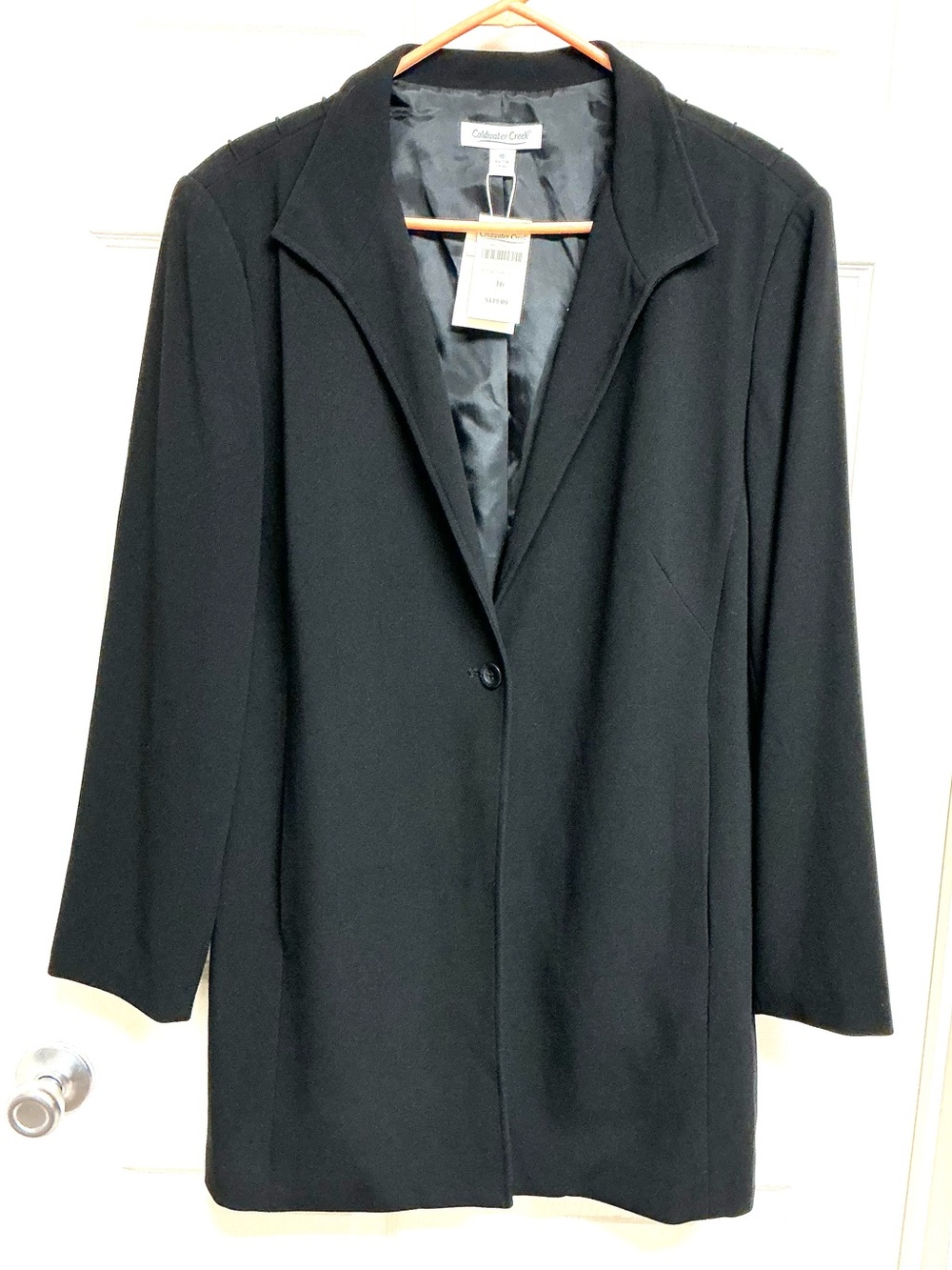 NEW $119 Coldwater Creek  Sz 16 Black Pintuck Career Duster Jacket Blazer